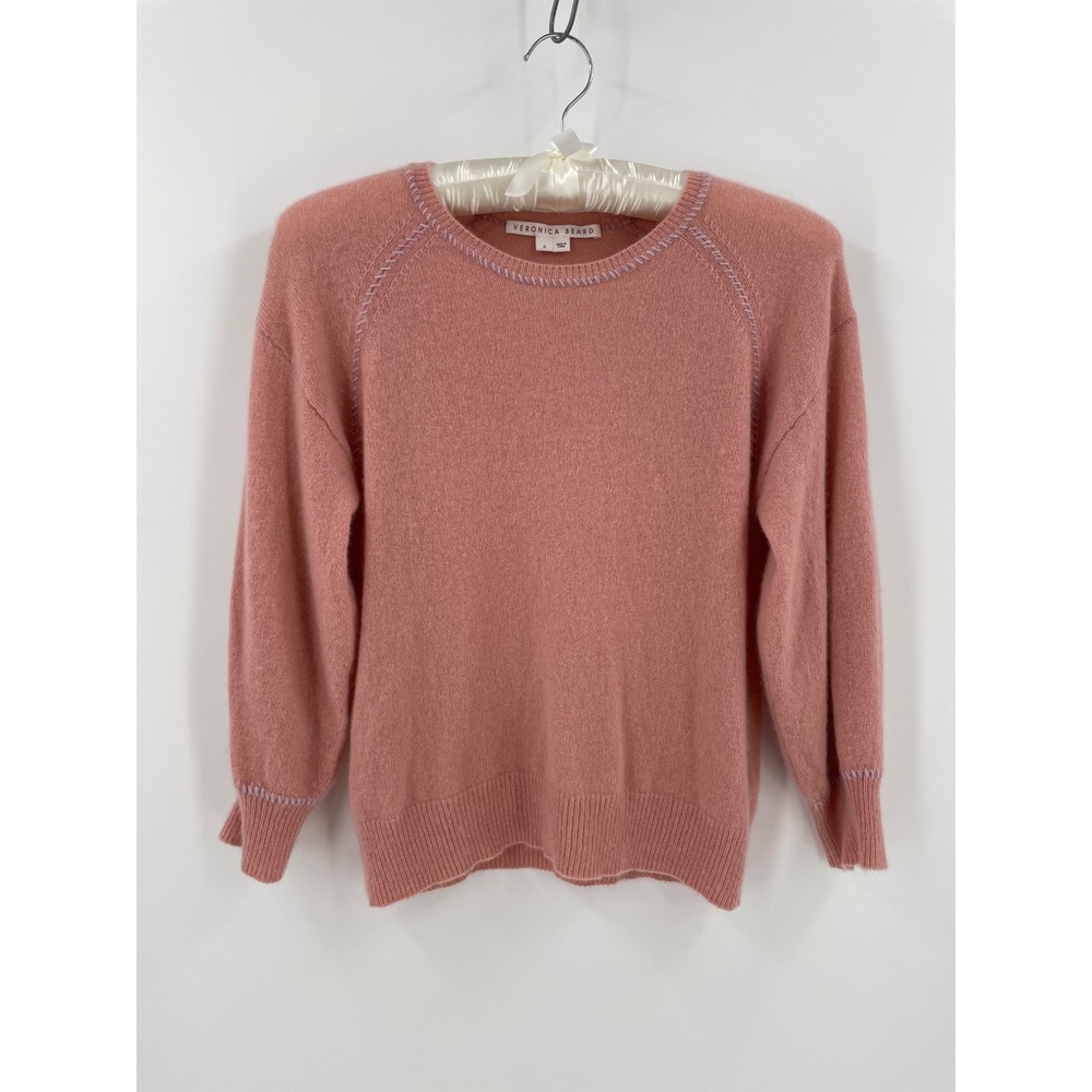 Veronica Beard Pink 100% Cashmere Whipstitch Raglan Crewneck Sweater S